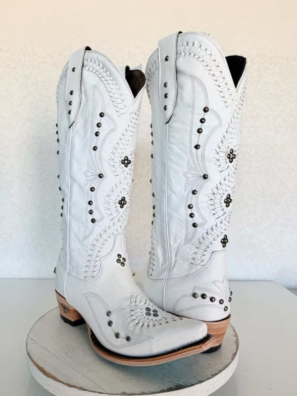 Lane COSSETTE White Cowboy Boots Womens 10 Western Leather Mid Calf Snip Toe